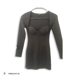 NBD Long Sleeve Black Mini Dress with Hook and Eye Closure